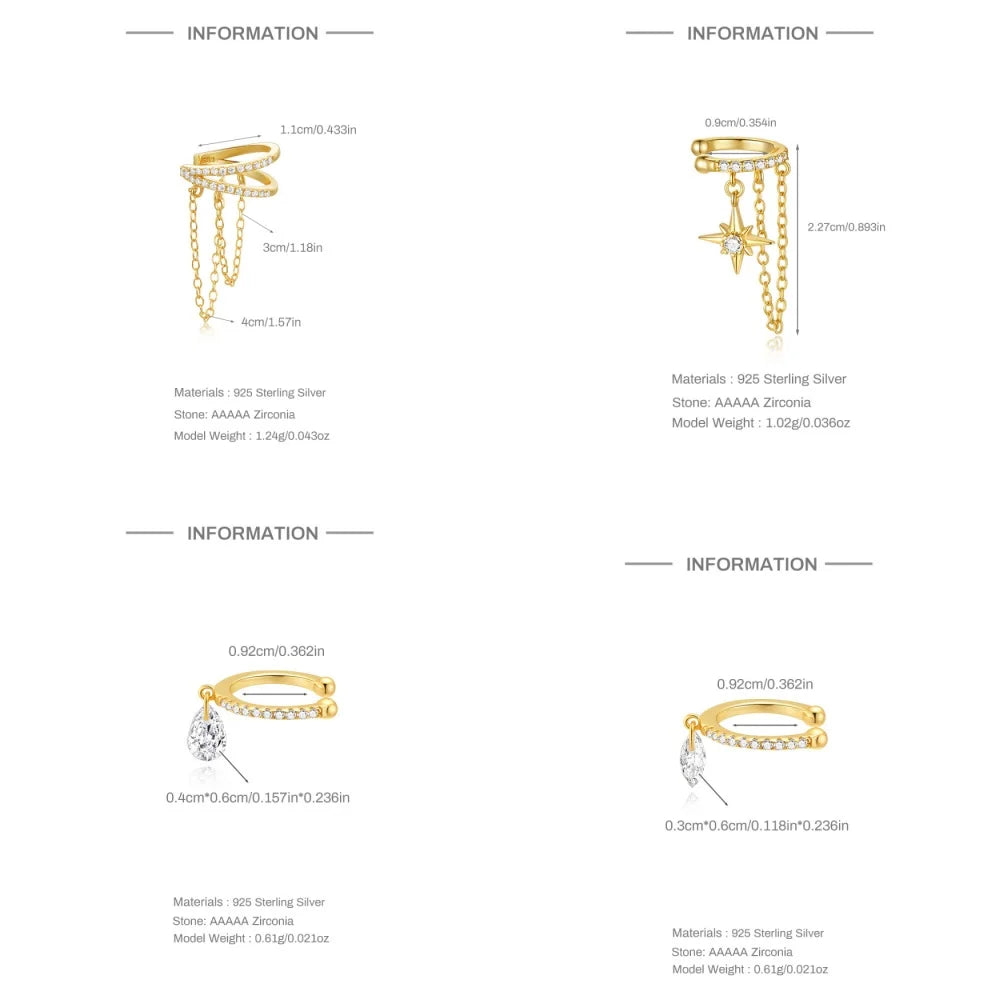 ROXI 925 Sterling Silver Double-Layer Zircon Clip Earring – Elegant No-Piercing Cuff for Women.