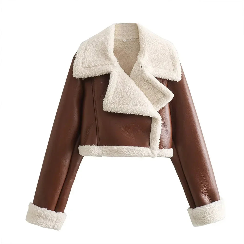 Cropped Leather & Wool Jacket – Stylish Bomber Tweed Coat.