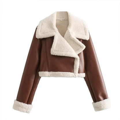 Cropped Leather & Wool Jacket – Stylish Bomber Tweed Coat.