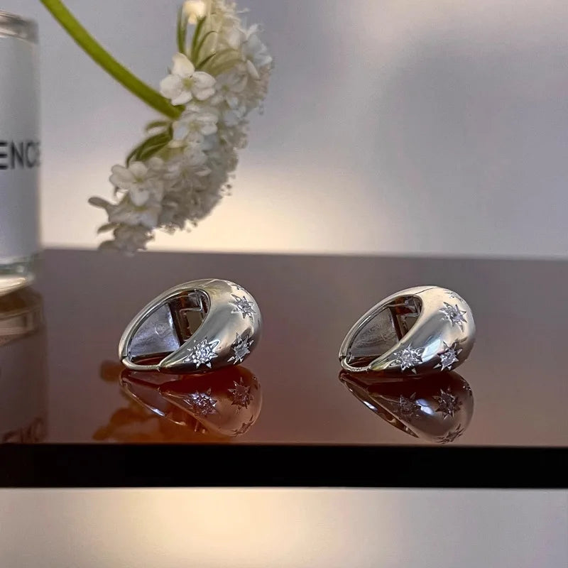 925 Sterling Silver Chunky Hoop Earrings – Geometric Trendy Jewelry for Women.