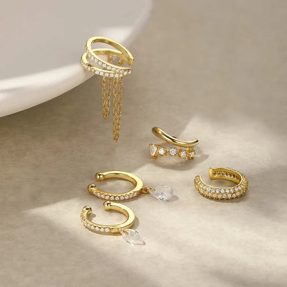 ROXI 925 Sterling Silver Double-Layer Zircon Clip Earring – Elegant No-Piercing Cuff for Women.