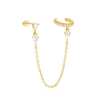 ROXI 925 Sterling Silver Double-Layer Zircon Clip Earring – Elegant No-Piercing Cuff for Women.