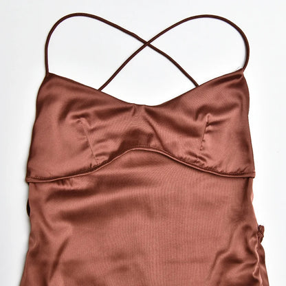 Elegant Satin Lace-Up Bodycon Dress – Minimalist Evening Wear