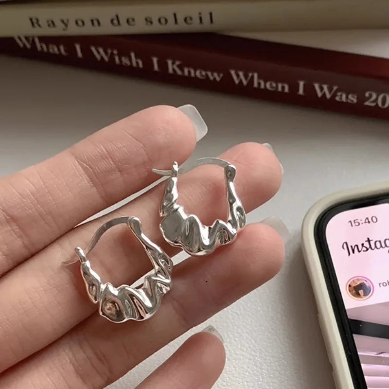 925 Sterling Silver Chunky Hoop Earrings – Geometric Trendy Jewelry for Women.