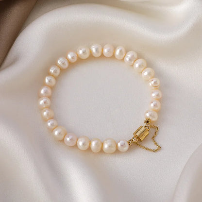 Lustrous Pearl Harmony Bracelet – 14K Gold-Filled Magnetic Clasp Jewelry for Women.