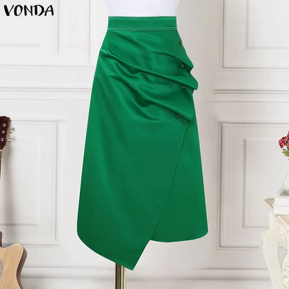 Plus Size High Waist Satin Skirt – Elegant Pleated Design.