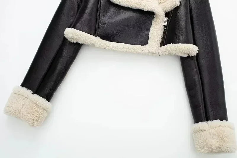 Cropped Leather & Wool Jacket – Stylish Bomber Tweed Coat.