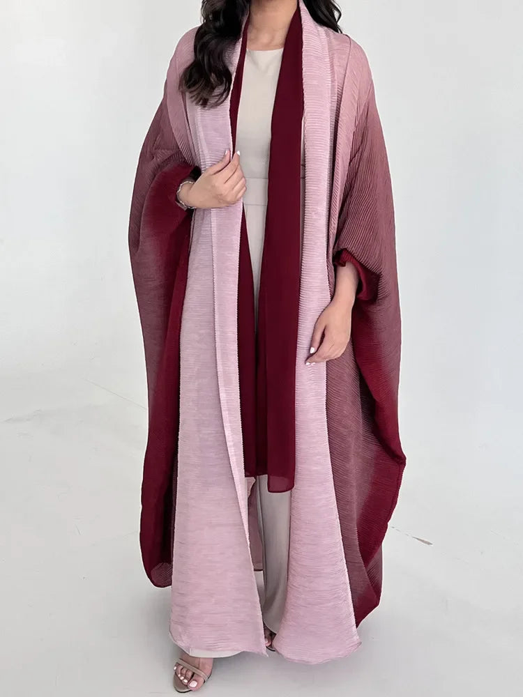 Gradient Bat Sleeve Trench – Retro Chic Coat with Scarf Colla.