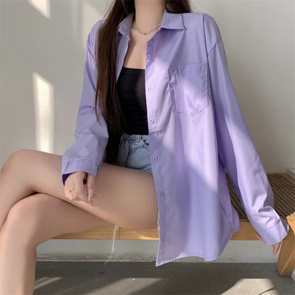 Beiyingni 2025Spring Autumn Women Shirts White Plain Loose Oversized Blouses Female Tops Loose BF Korean Style Blusas Pockets