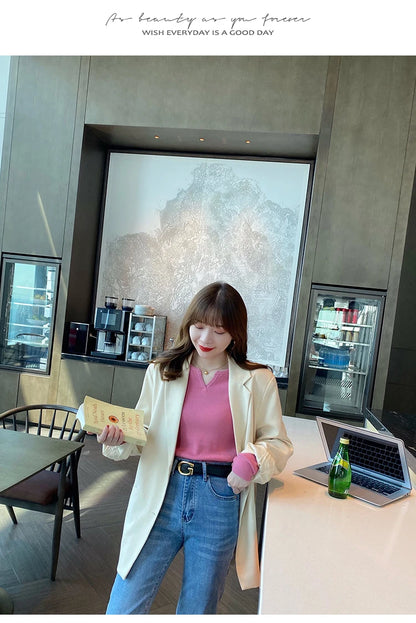 Elegant Knit V-Neck Sweater – Slim Fit Autumn Winter Pullover for Women.