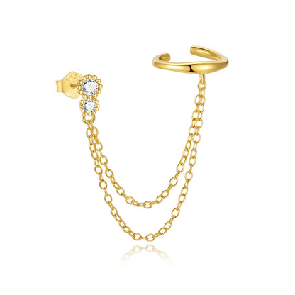 ROXI 925 Sterling Silver Double-Layer Zircon Clip Earring – Elegant No-Piercing Cuff for Women.