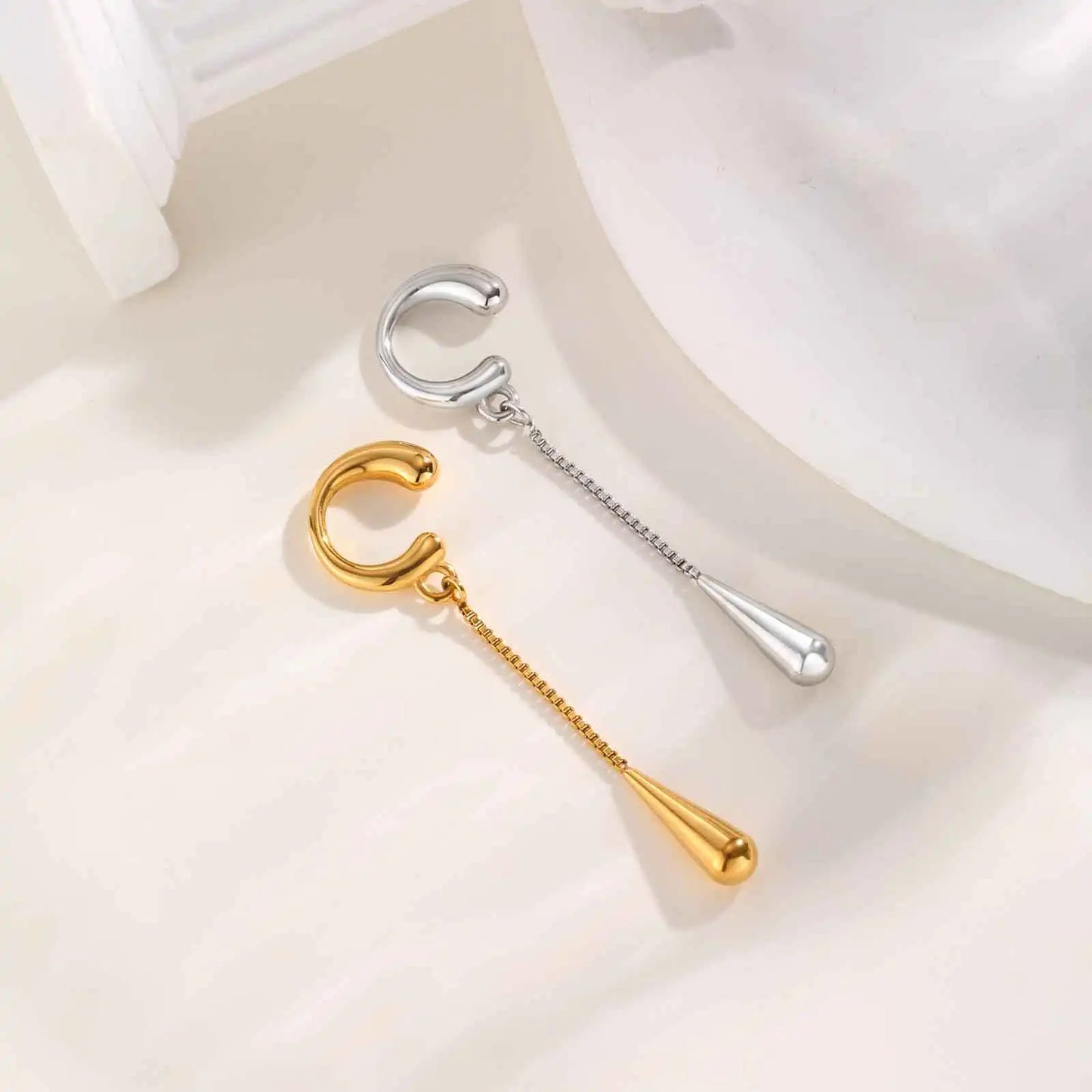 C-Shaped Teardrop Tassel Ear Cuff – No Piercing Clip Earrings for Women.