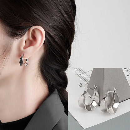 925 Sterling Silver Chunky Hoop Earrings – Geometric Trendy Jewelry for Women.