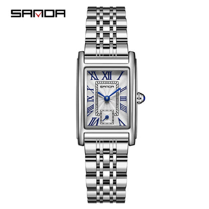 Sanda 1116 Elegant Leather Watch – Rectangle Dial Women’s Quartz Timepiece.