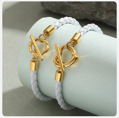Braided Leather & Gold Cuff Bracelet – Chic Women’s Casual Jewelry.