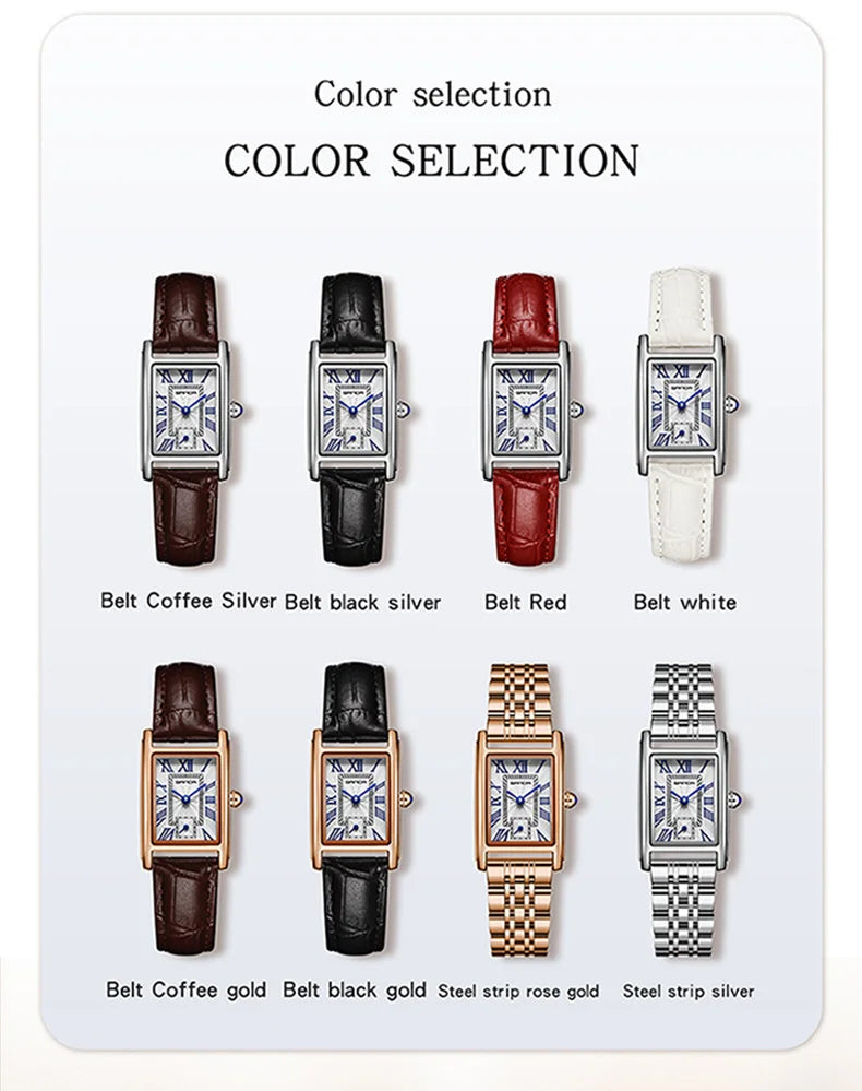 Sanda 1116 Elegant Leather Watch – Rectangle Dial Women’s Quartz Timepiece.
