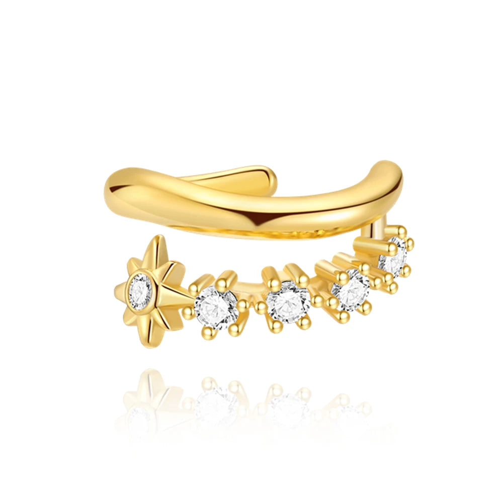 ROXI 925 Sterling Silver Double-Layer Zircon Clip Earring – Elegant No-Piercing Cuff for Women.