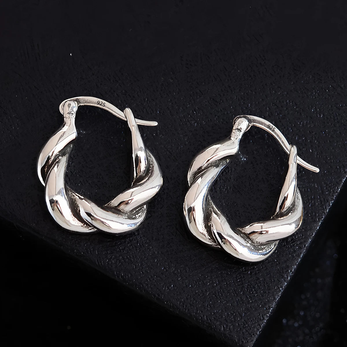 925 Sterling Silver Chunky Hoop Earrings – Geometric Trendy Jewelry for Women.
