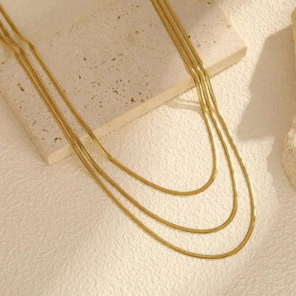 Waterproof Gold Layered Necklace – Stainless Steel Triple Snake Chain Choker for Women.