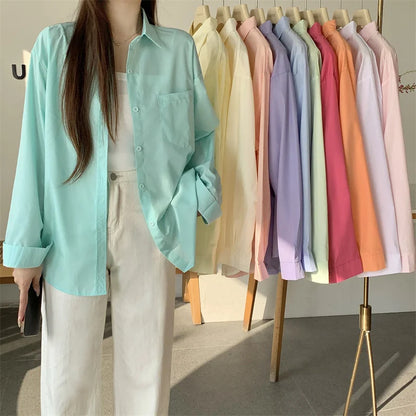 Beiyingni 2025Spring Autumn Women Shirts White Plain Loose Oversized Blouses Female Tops Loose BF Korean Style Blusas Pockets