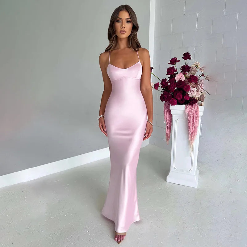 Elegant Satin Lace-Up Bodycon Dress – Minimalist Evening Wear