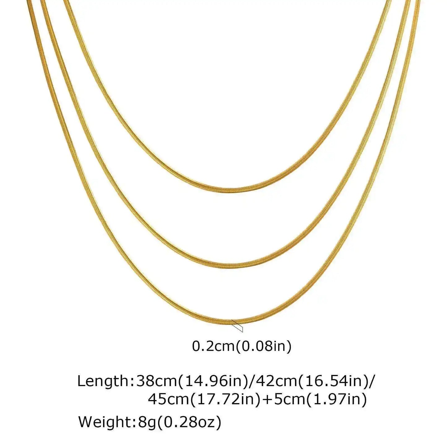 Waterproof Gold Layered Necklace – Stainless Steel Triple Snake Chain Choker for Women.
