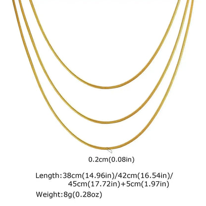 Waterproof Gold Layered Necklace – Stainless Steel Triple Snake Chain Choker for Women.