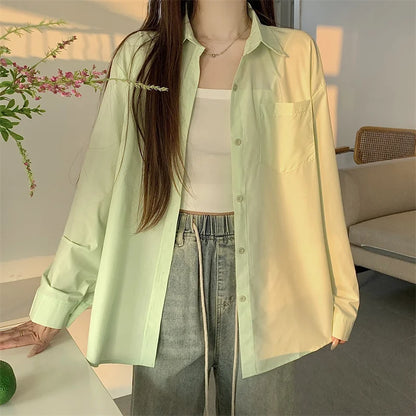 Beiyingni 2025Spring Autumn Women Shirts White Plain Loose Oversized Blouses Female Tops Loose BF Korean Style Blusas Pockets