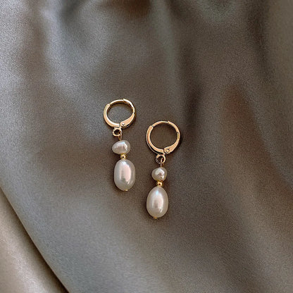 14K Gold Filled Baroque Pearl Tassel Earrings – Romantic Freshwater Studs for Women.
