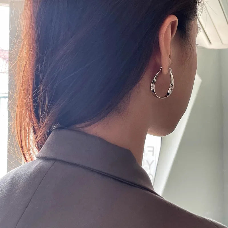 925 Sterling Silver Chunky Hoop Earrings – Geometric Trendy Jewelry for Women.