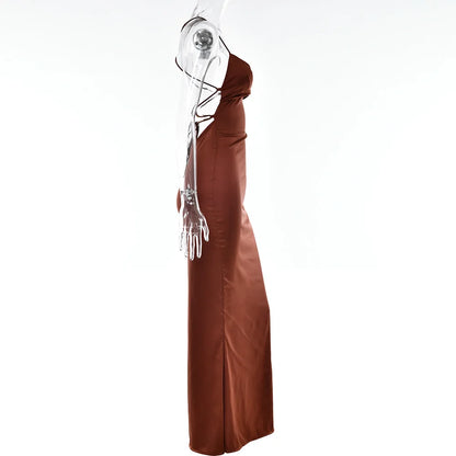 Elegant Satin Lace-Up Bodycon Dress – Minimalist Evening Wear