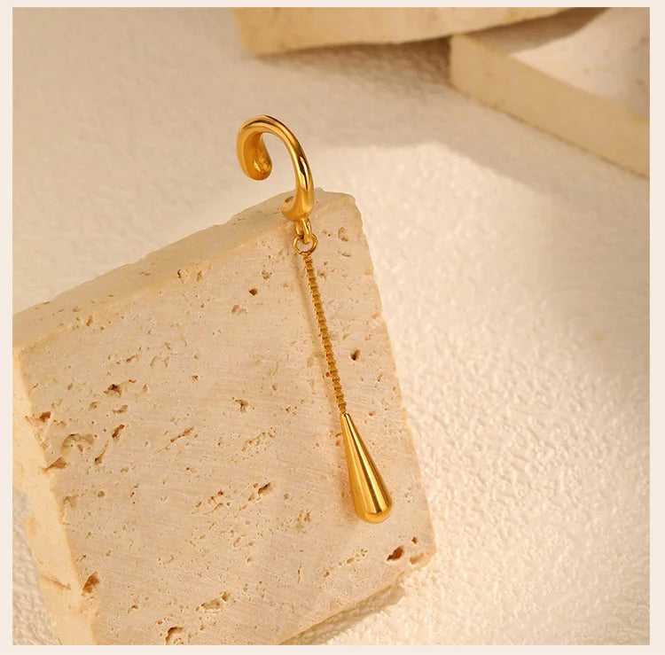 C-Shaped Teardrop Tassel Ear Cuff – No Piercing Clip Earrings for Women.