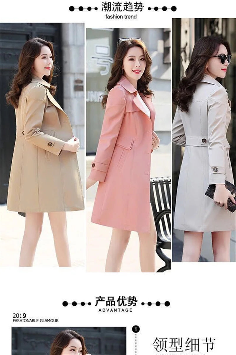 Double-Layered Trench Coat – Chic Mid-Length Spring/Autumn Jacket.