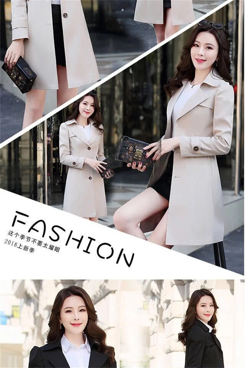 Double-Layered Trench Coat – Chic Mid-Length Spring/Autumn Jacket.