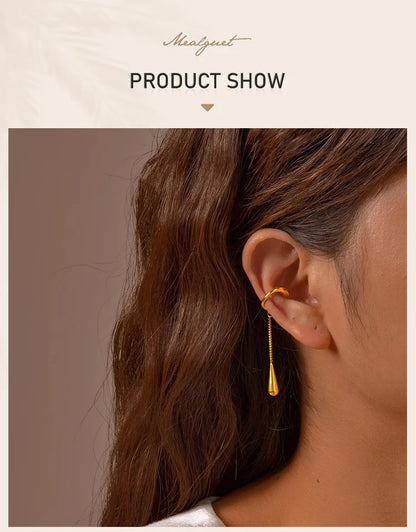 C-Shaped Teardrop Tassel Ear Cuff – No Piercing Clip Earrings for Women.