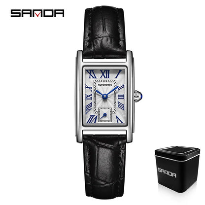 Sanda 1116 Elegant Leather Watch – Rectangle Dial Women’s Quartz Timepiece.