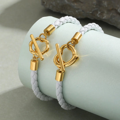 Braided Leather & Gold Cuff Bracelet – Chic Women’s Casual Jewelry.