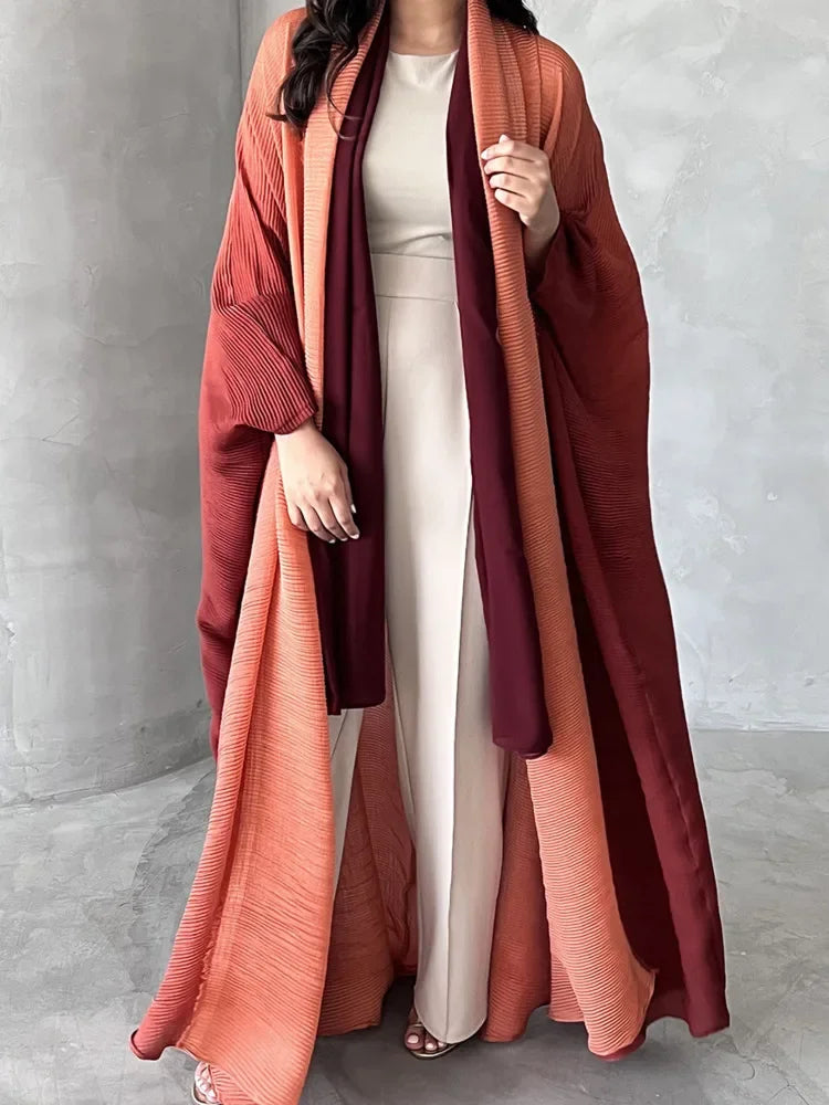 Gradient Bat Sleeve Trench – Retro Chic Coat with Scarf Colla.