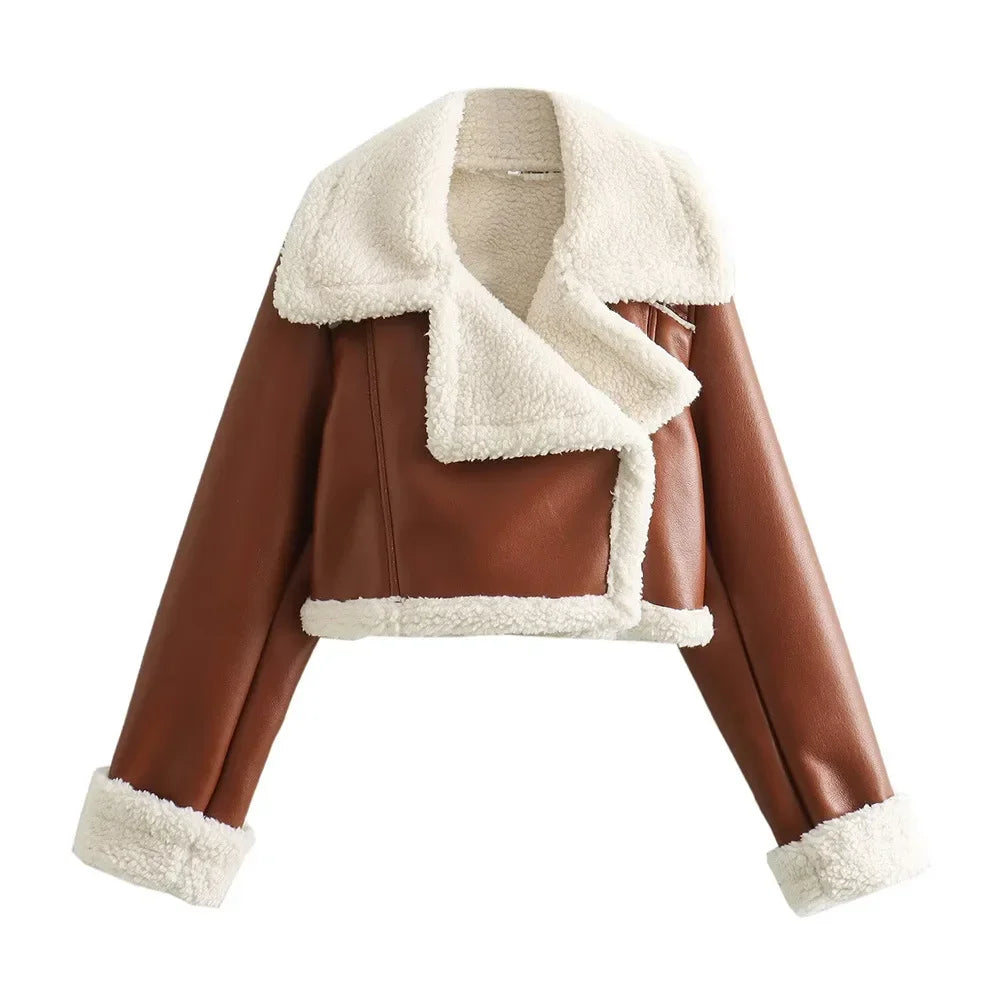 Cropped Leather & Wool Jacket – Stylish Bomber Tweed Coat.