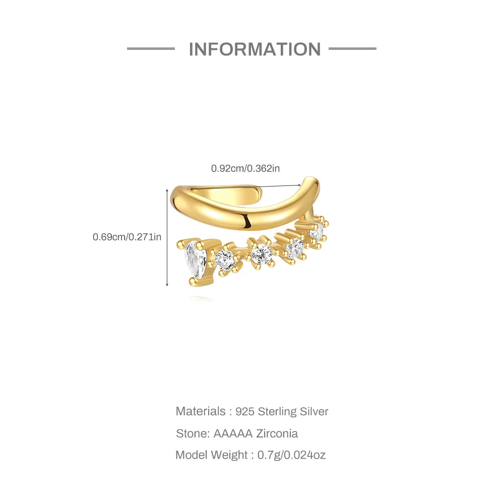 ROXI 925 Sterling Silver Double-Layer Zircon Clip Earring – Elegant No-Piercing Cuff for Women.