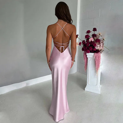 Elegant Satin Lace-Up Bodycon Dress – Minimalist Evening Wear