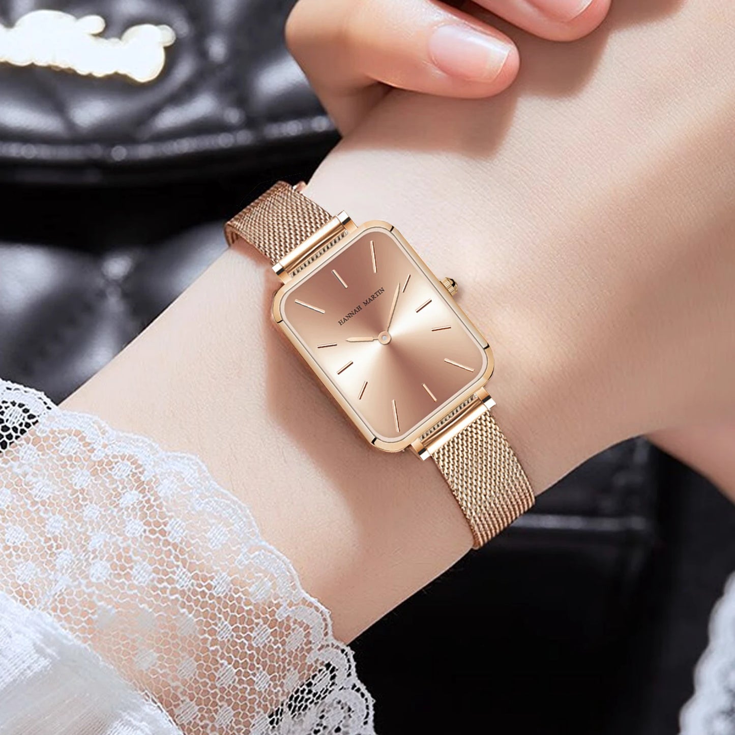 Elegant Luxury Rectangle Watch – Stainless Steel Women’s Quartz Timepiece.