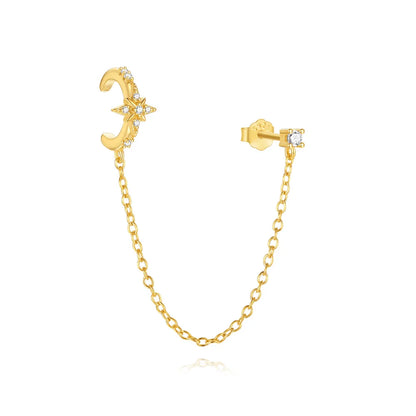 ROXI 925 Sterling Silver Double-Layer Zircon Clip Earring – Elegant No-Piercing Cuff for Women.