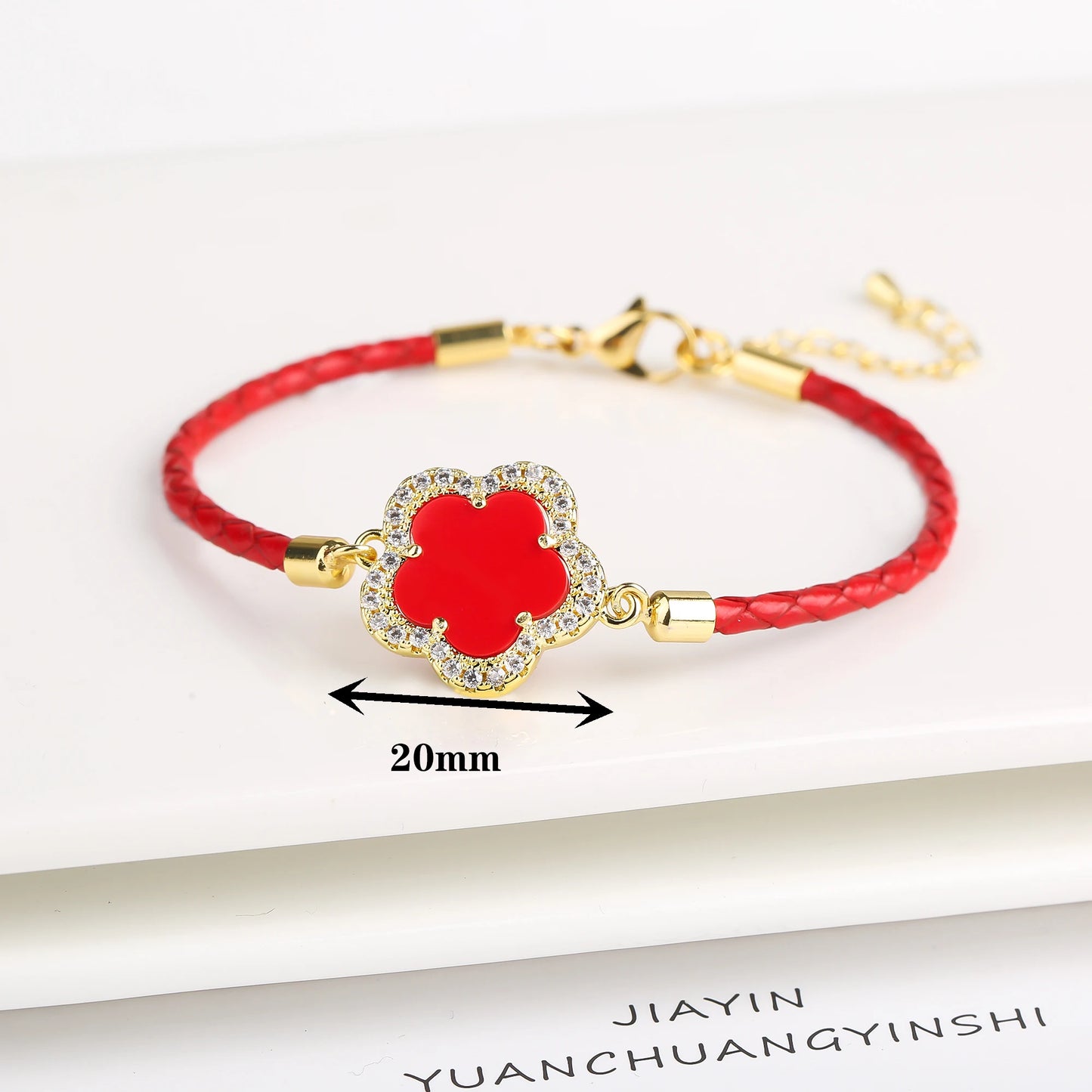 Five-Leaf Flower Natural Stone Bracelet – Chic Woven Leather Jewelry for Women.