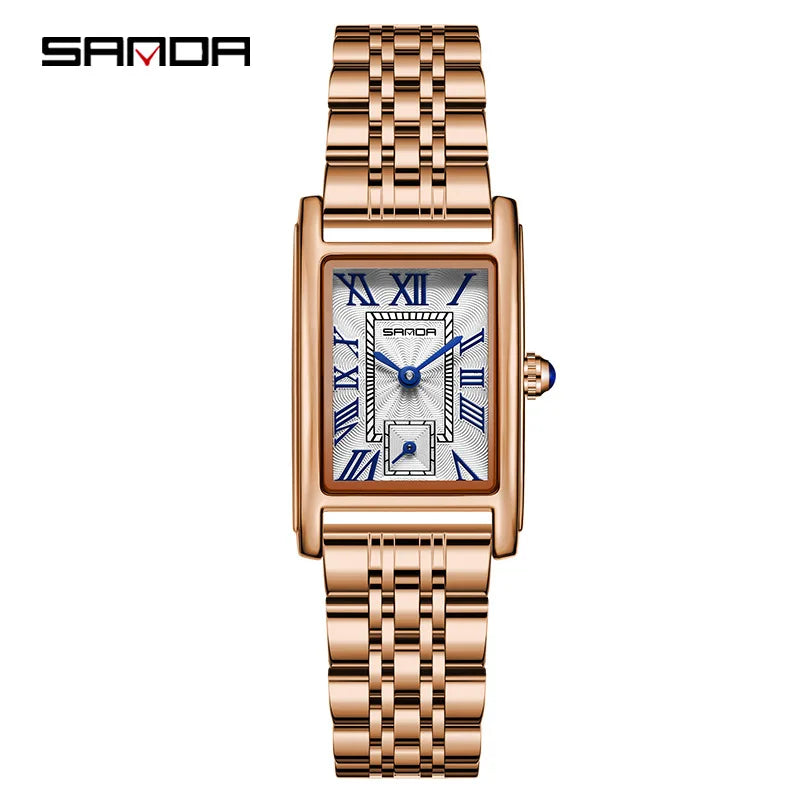 Sanda 1116 Elegant Leather Watch – Rectangle Dial Women’s Quartz Timepiece.