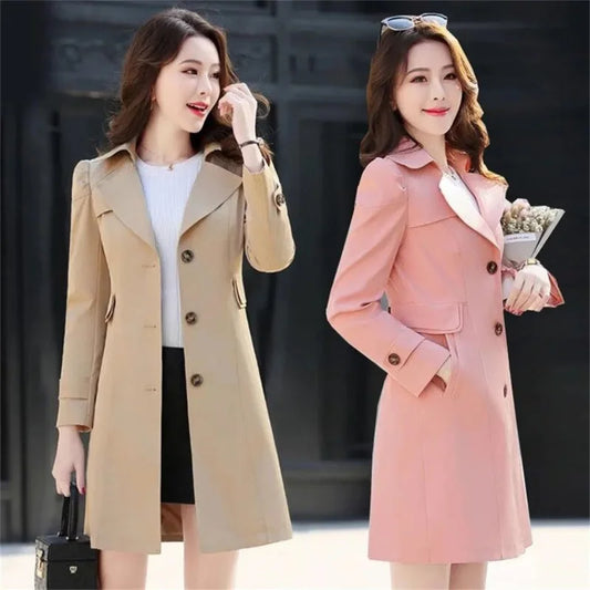 Double-Layered Trench Coat – Chic Mid-Length Spring/Autumn Jacket.