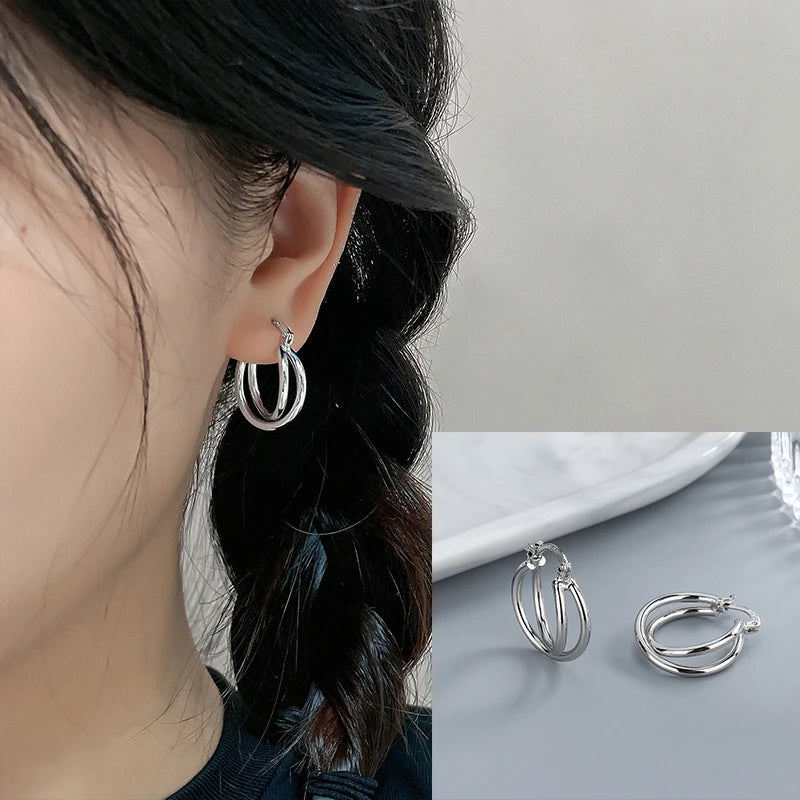 925 Sterling Silver Chunky Hoop Earrings – Geometric Trendy Jewelry for Women.