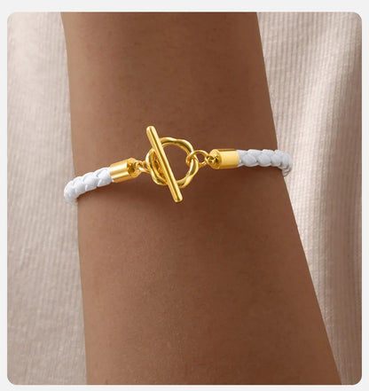Braided Leather & Gold Cuff Bracelet – Chic Women’s Casual Jewelry.