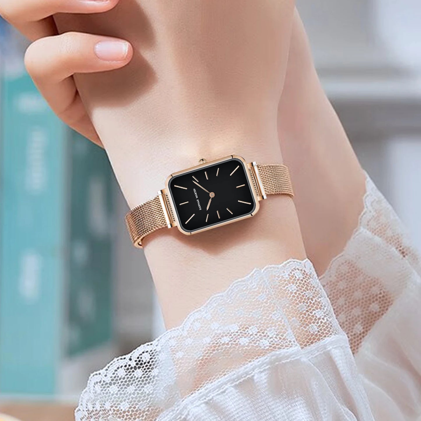 Elegant Luxury Rectangle Watch – Stainless Steel Women’s Quartz Timepiece.