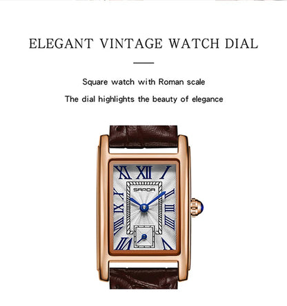 Sanda 1116 Elegant Leather Watch – Rectangle Dial Women’s Quartz Timepiece.